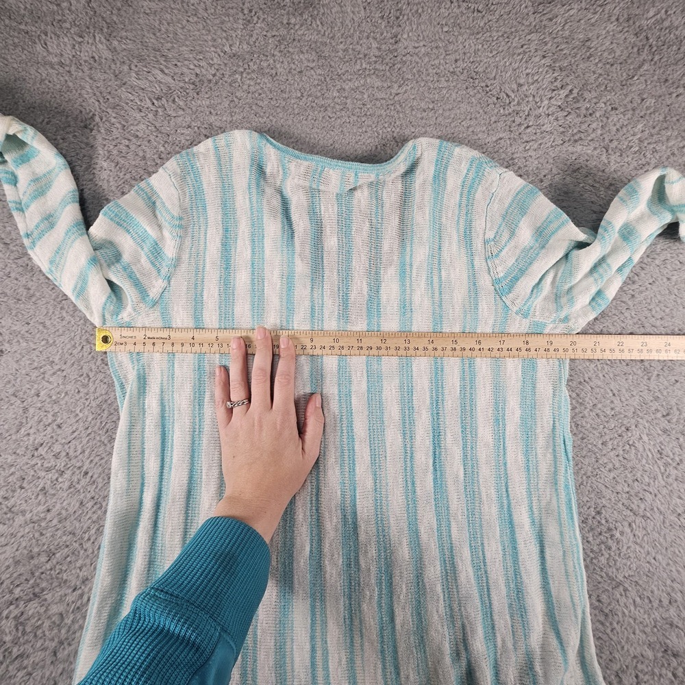 J.Jill Sweater Womens M Striped Open Knit Tassel V Neck Pockets Linen Swim Cover - Picture 10 of 12